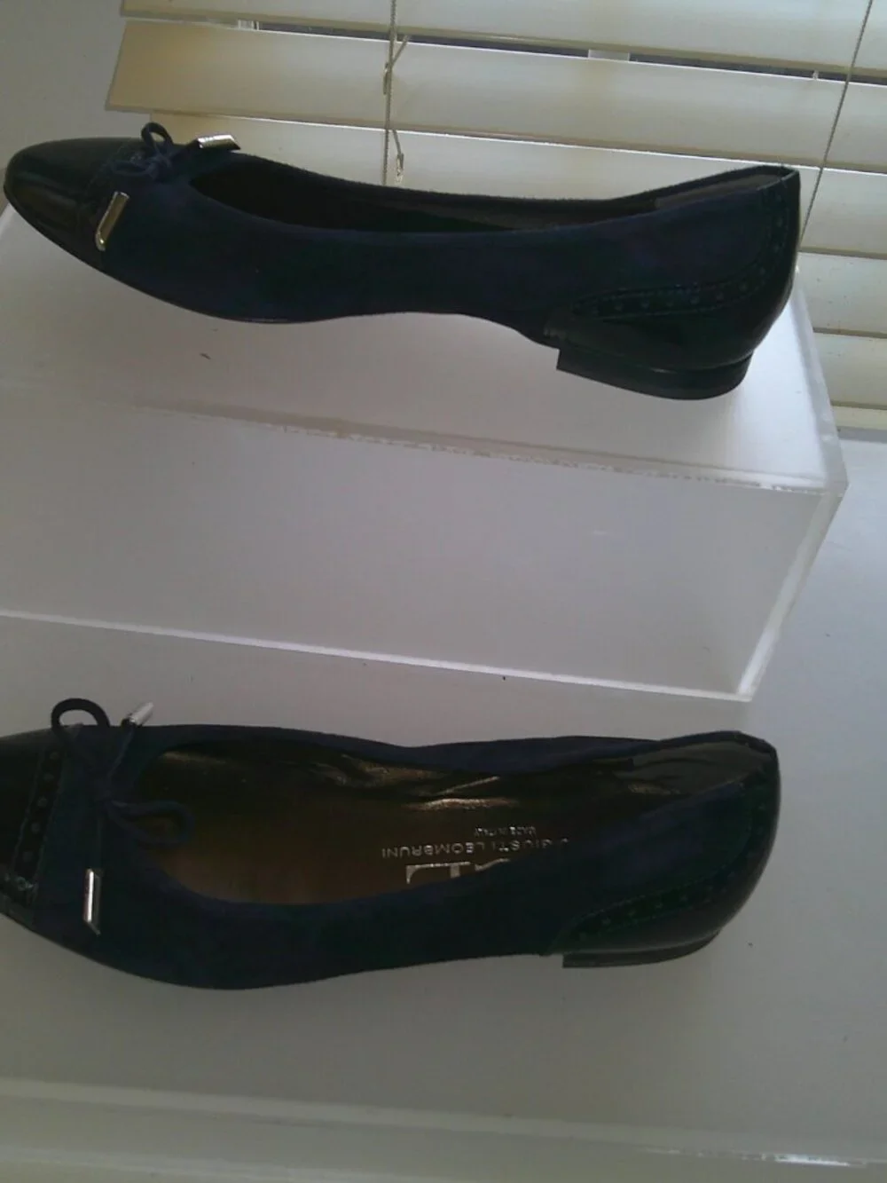 AGL Cap Toe Ballet Flats 39.5 (US 9.5) Navy Suede Leather Bow Italy Minimalist